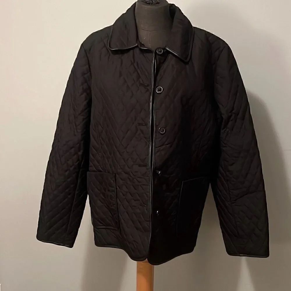 Charter Club Women's Black Quilted Lined Button Front Long Sleeve Jacket